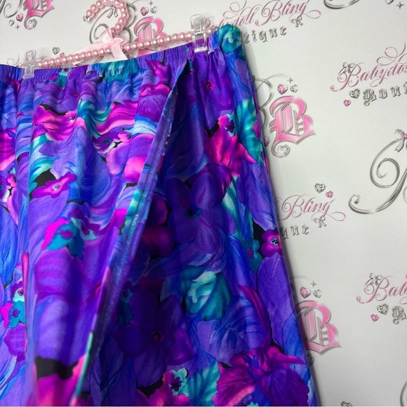 Jantzen classic skirt swim coverup neon floral turquoise pink purple black slit - Picture 12 of 12